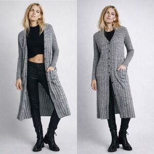 Free People Shadow Stripe Long Cardigan Duster